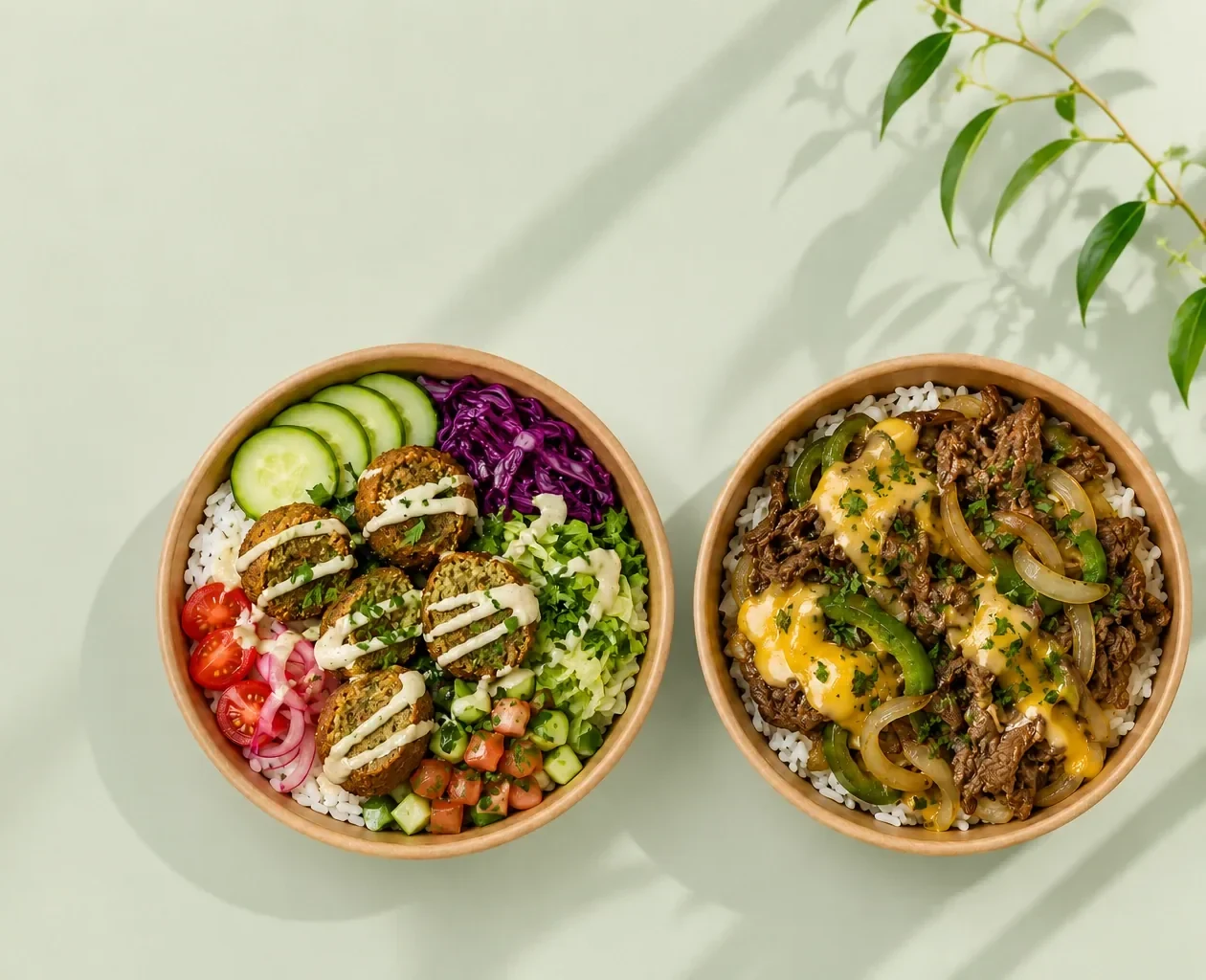 وعاءان ملونان من طعام Chaihut مع مكونات طازجة